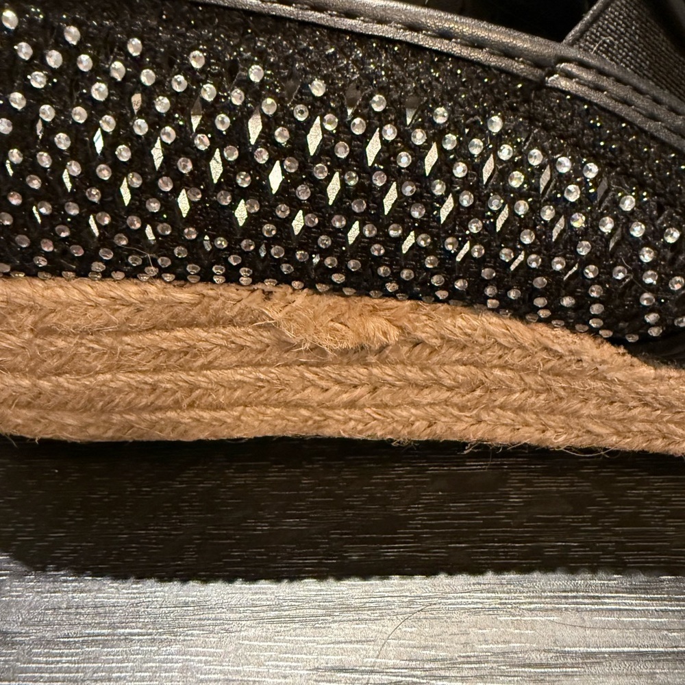 Andiamo Black Rhinestone Studded Espadrille Slip On Flats Womens Size 11 - Picture 3 of 12